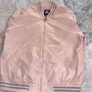 ✨BLACK LABEL WOMENS PINK & GRAY BOMBER STARTER JACKET FULL ZIP 90’